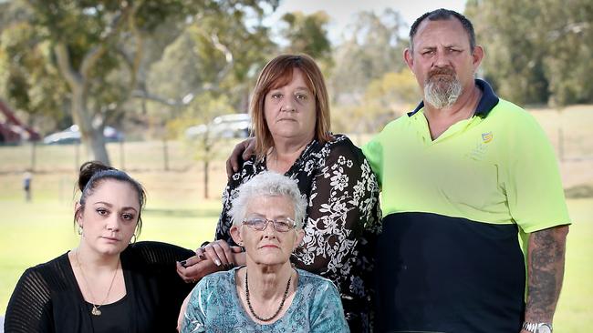 Five year anniversary of Beverley Hanley murder – pictured at one of Beverley's favourite places to go, Carisbrooke Park are granddaughter Tasha Hanley, daughter Robyn Schafer, son Rob Hainsworth and close friend Gloria West. Picture: Mike Burton