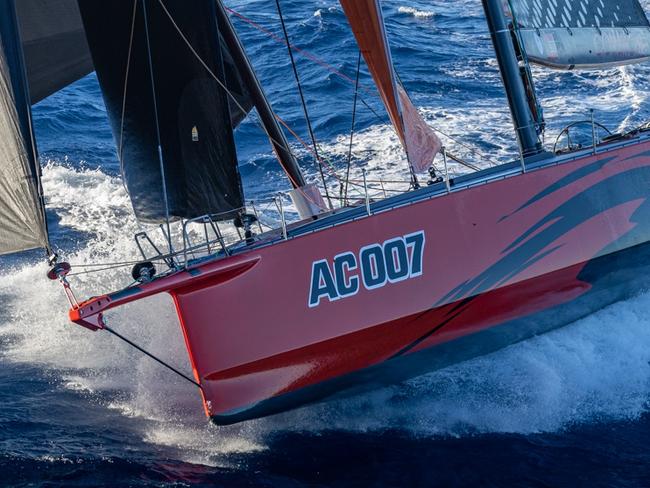 ***PRINT ONLY - NO ONLINE USE*** SYDNEY TO HOBART YACHT RACE 2022: ANDOO COMANCHE, afternoon of 27 December 2022. Comanche took Line Honours early December 28, 2022. CREDIT: ROLEX/Carlo Borlenghi