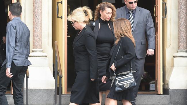 Joe Acquaro's girlfriend Marisa Di Lisio arrives at his funeral. Picture: Jake Nowakowski