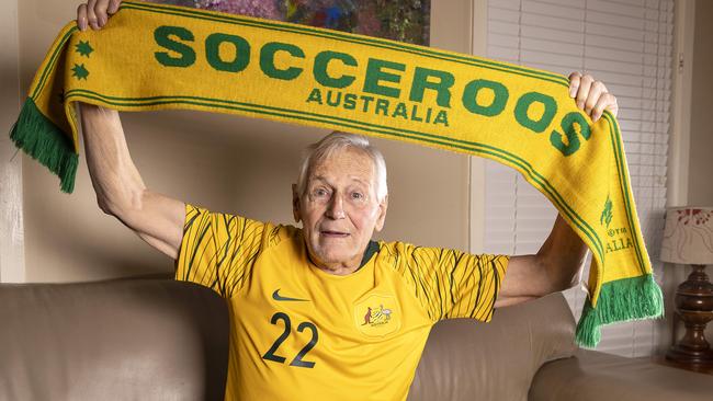 Mooroolbark’s Gerry Bakker will cheer on his grandson - Socceroos star Jackson Irvine - from his couch tonight. Picture: DANIEL POCKETT