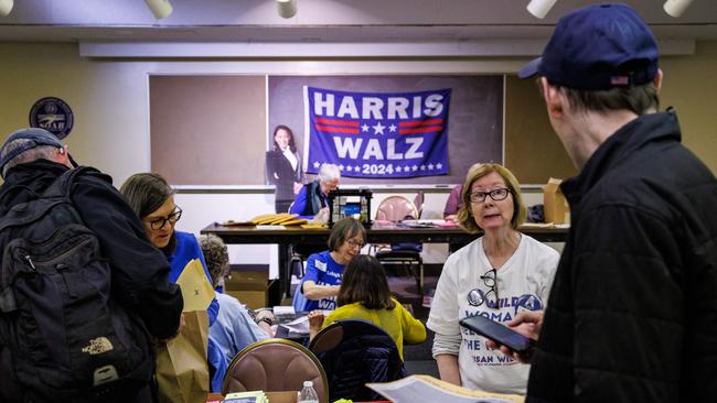 Volunteers and staff for the campaign of US Vice-President and Democratic presidential candidate Kamala Harris send out canvassers from the United Steel Workers of America building in Bethlehem, Pennsylvania, on November 2. Picture: AFP