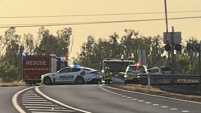 Emergency services responding to a crash on Kirkland Road on May 16, 2025. Picture: Harry Brill