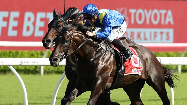 SYDNEY, AUSTRALIA - MARCH 08: Tim Clark  riding Royal Patronage win Race 8 Toyota Forklifts Canterbury Stakes during Sydney Racing at Royal Randwick Racecourse on March 08, 2025 in Sydney, Australia. (Photo by Jeremy Ng/Getty Images)