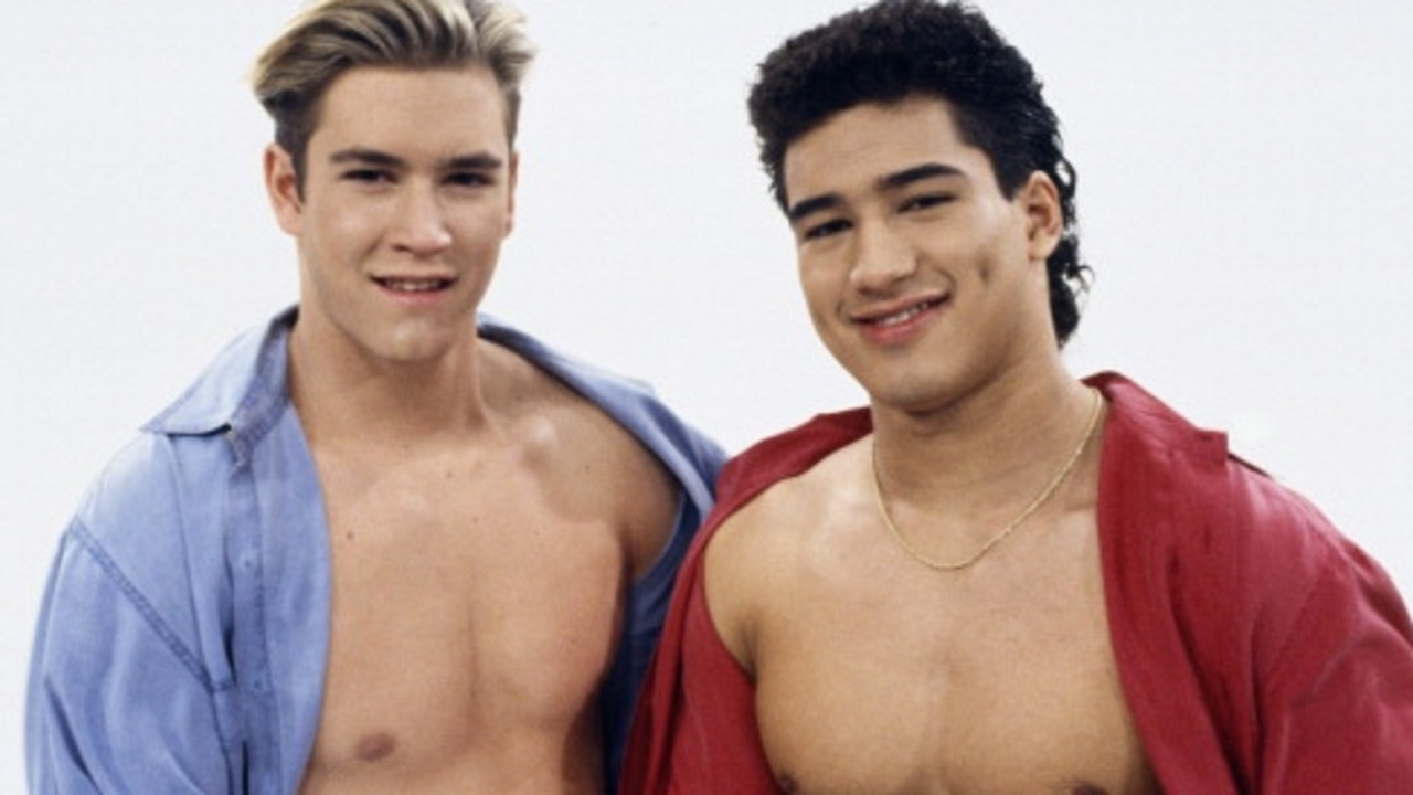 Gosselaar as Zack Morris and Mario Lopez as A.C. Slater. Picture: Paul Drinkwater/NBC/NBCU Photo Bank