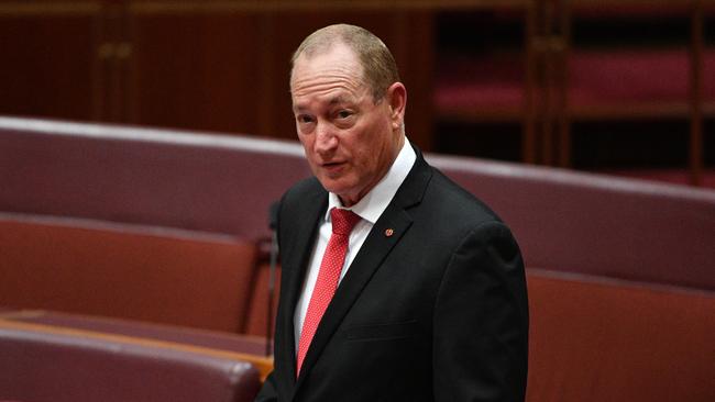 Katter's Australian Party Senator Fraser Anning makes his maiden speech in the Senate chamber at Parliament House on Tuesday. Picture: AAP/Mick Tsikas