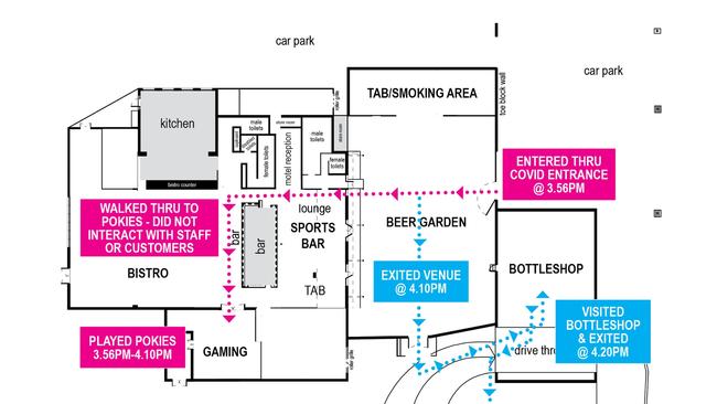 The Hoey Moey released this map which they say shows the potentially infectious Covid-positive person visited more than just the bottle shop and stayed in the pub longer than NSW Health advice originally stated.