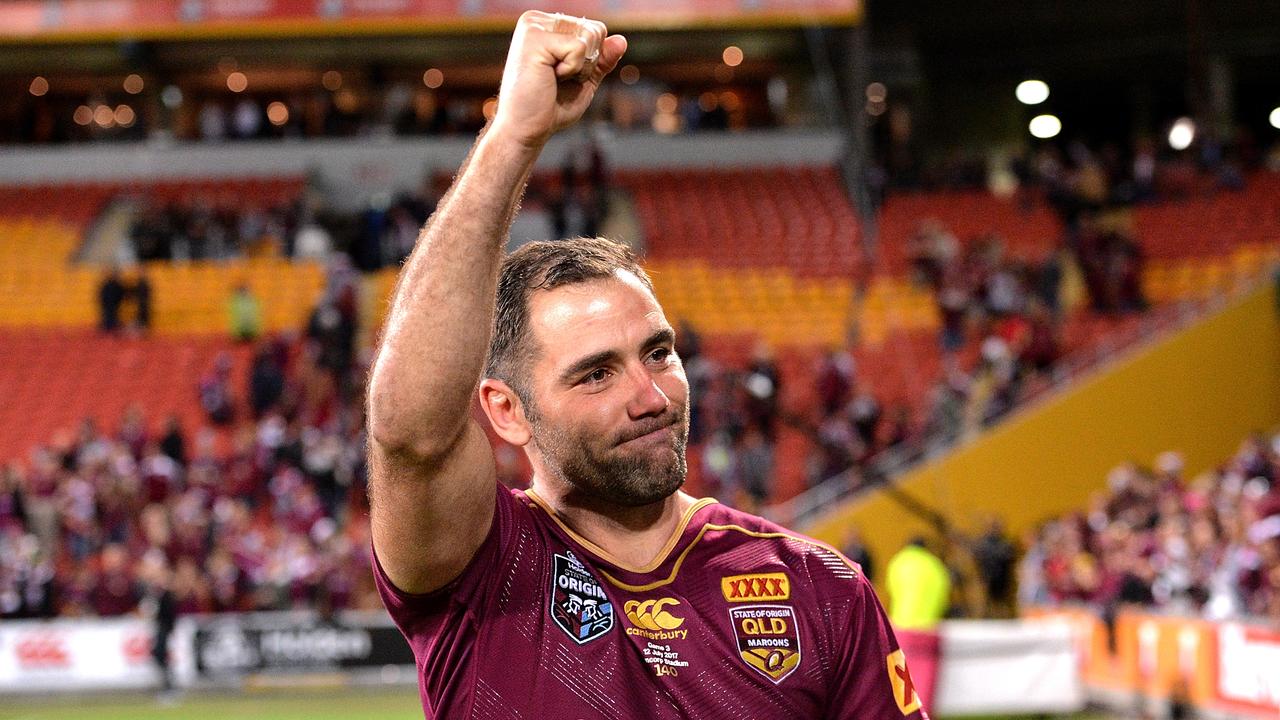 BRISBANE, AUSTRALIA - JULY 12: Cameron Smith of the Maroons celebrates victory after game three of the State of Origin series between the Queensland Maroons and the New South Wales Blues at Suncorp Stadium on July 12, 2017 in Brisbane, Australia. (Photo by Bradley Kanaris/Getty Images)