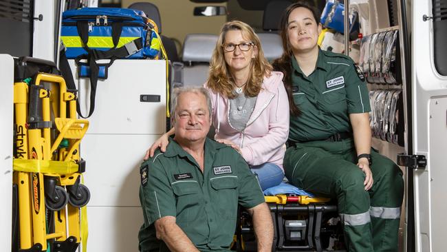 Manuela Ferstl reunited with St John Ambulance Victoria’s Patient Transport Officers Anita and Brendan