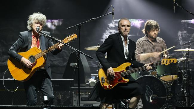 Neil Finn, Nick Seymour and Elroy Finn perform during the band’s tour of NZ in March. Picture: WireImage