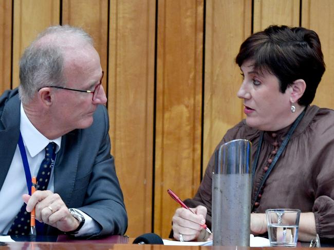 Townsville City Council meeting vote of no confidence in Mayor Troy Thompson. TCC CEO Joe McCabe and Cr Ann-Maree Greaney who chairs meeting instead of Mayor.  Picture: Evan Morgan