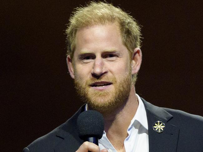 VANCOUVER, CANADA - FEBRUARY 16: Prince Harry, The Duke of Sussex, Founder and Patron of the Invictus Games Foundation delivers remarks at the Closing Ceremonies of the Invictus Games Vancouver Whistler 2025 on February 16, 2025. at Rogers Arena in Vancouver, Canada.  (Photo by Jeff Vinnick/Getty Images for Invictus Games Vancouver Whistler 2025)