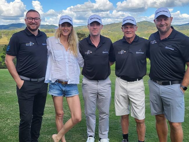 onan Keating (centre) and his wife Storm with (from left) Ben Sciberras from TaylorMade, Storm’s father Gordon Uechtritz and Survivor Golf CEO David Cameron.