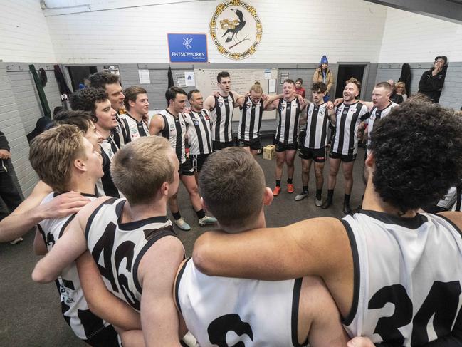 Outer East Premier Division fooball: Narre Warren v UpweyTecoma. Narre Warren players celebrate their win.  Picture: Valeriu Campan