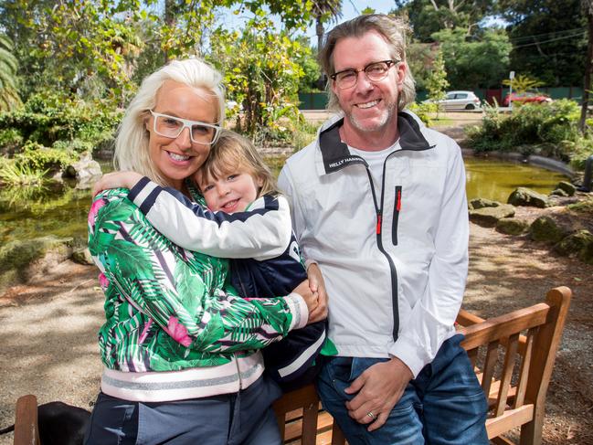 Sarah Case and husband Ben Stewart with their son Tex. Picture: Paul Jeffers