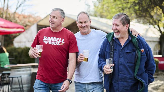 Mark Laing, Simon Quayle, and Andy Thorpe developed a close and enduring friendship since the 2002 Bali bombings. Picture: Rohan Thomson