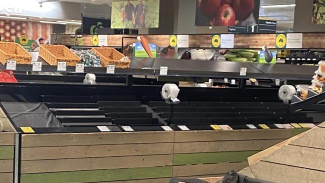 Empty Woolworths shelves on Monday March 13. Picture: Kayla-May Nielsen