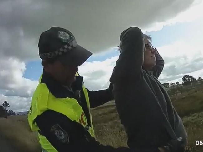 Grabs of the NSW Police body camera vision of their interviews with Shawn Marsh on the side the road in Crookwell after the crash in 2023. Picture: Supplied