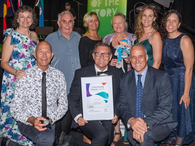 Dan Stampa, Pierre Craven, Nigel Dalton back row: Sue Dalton, Geoff Robinson, Miriata Volpe, Alison Dravitzki, Rachel Mundy, Megan Taylor and Ratty the mascot at the Mackay Australia Day Gala. Saturday 25 January 2025 Picture: Michaela Harlow