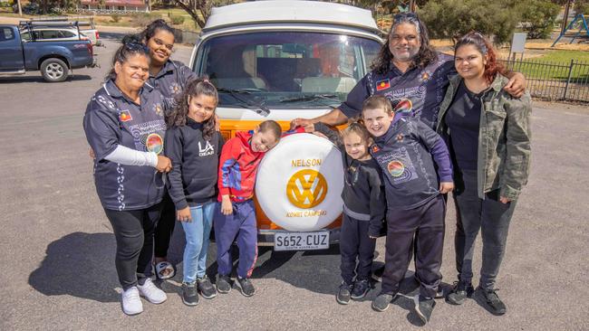 Ivy Campbell and partner Sam Stewart with children Niecy, Sally, Bethani, Peter, Anita and Rylee at Bowhill. Picture: Ben Clark