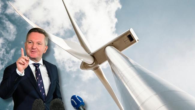 Art of MP Chris Bowen with a wind turbine. Photo: Supplied