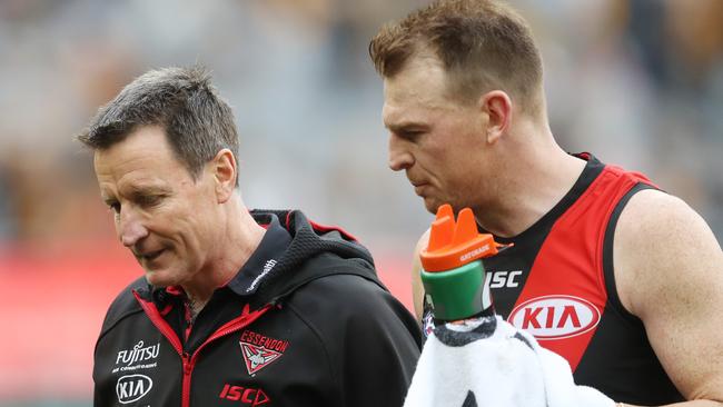 Essendon coach John Worsfold with Brendon Goddard. Pic: AAP