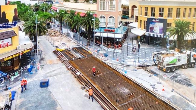 Light rail works on the first stage in Surfers Paradise.