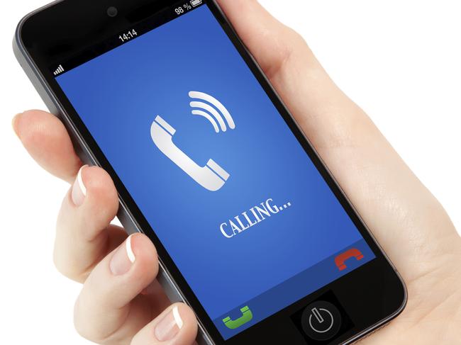 isolated woman hand holding phone with blue screen