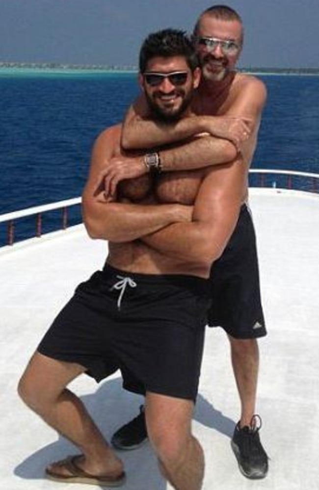 Australian hairdresser Fadi Fawaz and boyfriend George Michael. Picture: Twitter
