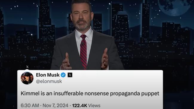 Jimmy Kimmel has hit back at Elon Musk for calling him an “insufferable nonsense propaganda puppet”.