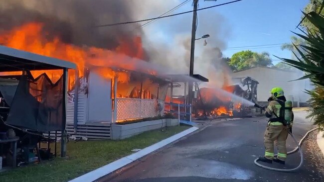 Firefighters attempt to control a fiery blaze at Nambucca Heads on Thursday, 10 November 2022. Picture: contributed