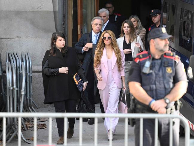 Shakira leaves the High Court of Justice of Catalonia after attending her trial on tax fraud, in Barcelona. (Photo by Josep LAGO / AFP)