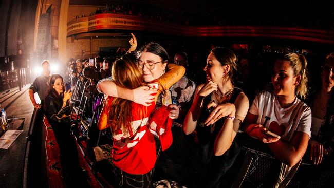 G Flip hugging a fan at Enmore Theatre in Sydney. Photo: Jess Gleeson/Supplied.