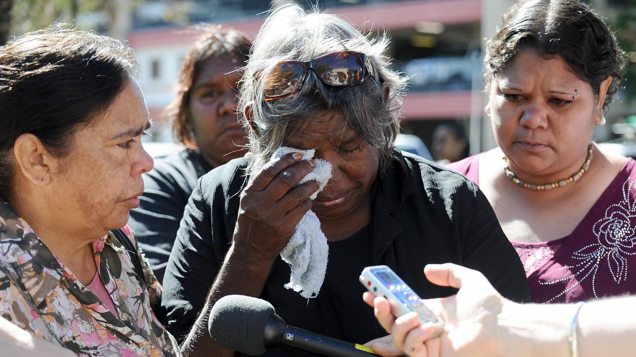 Kwementyaye Ryder’s mother Therese and his Aunt Karen Liddle out the front of the court after the five were sentenced. Picture: Alice Prokopec