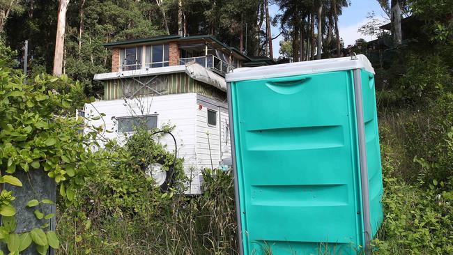 The caravan and the offending portaloo. Picture: David Swift