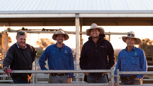 Chris Bowman, sheep classer, and Brad Cavanagh, Jack O'Connor and Paul O'Conner on Oxton Park at Harden, NSW. Picture: Supplied