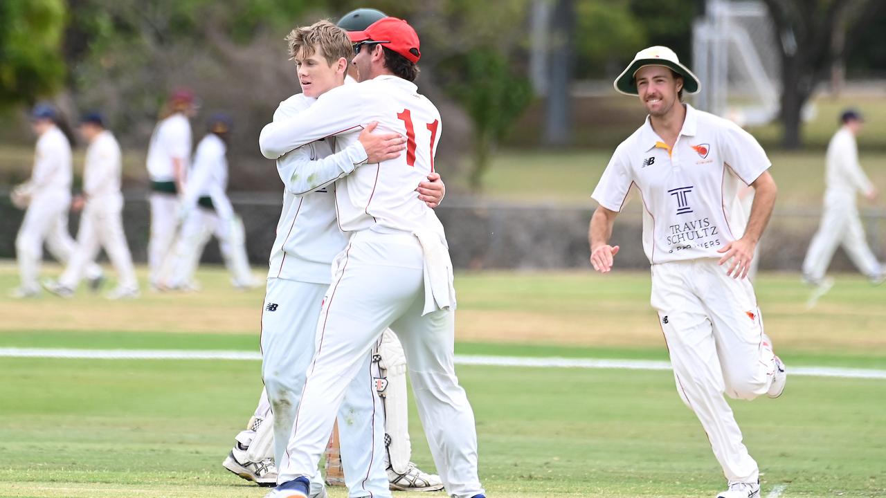 Sunshine Coast get a wicket Second grade club cricket South Brisbane v Sunshine Coast. Picture, John Gass