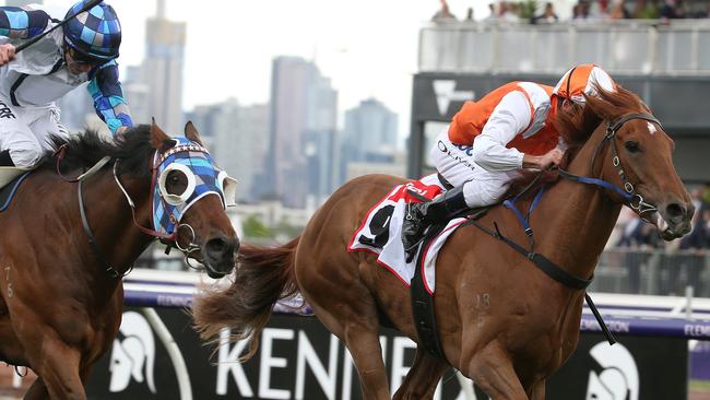 Vow and Declare overhauls Junipal on Oaks Day last year. Picture: Michael Klein