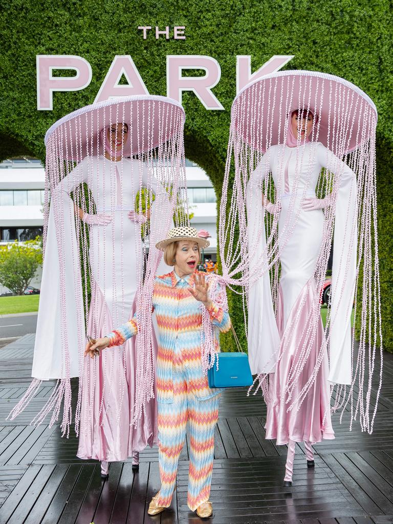 Gai Waterhouse arrives at the Flemington launch for Melbourne Cup week. Picture: Jason Edwards