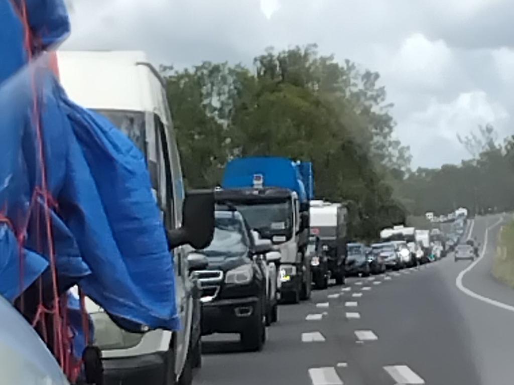 Annie Kerrigan posted these images of the traffic banked up near Tiaro following a crash on the Bruce Highway.