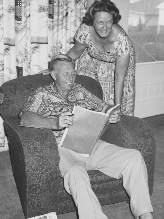 Clem Jones after being elected Lord Mayor of Brisbane at home with his wife Sylvia in 1961. Picture: Ray Saunders