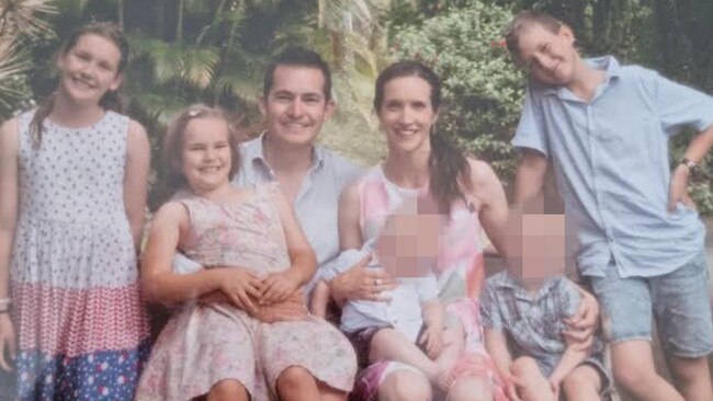 Parents Elise and Dave Smith with their children. Their three older children Raphael, Evita and Philomena died in the light plane crash.