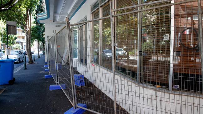 A barrier has now been erected outside the Metro-Minerva Theatre that prevents other homeless people from living there. Picture: NCA NewsWire/ Nikki Short