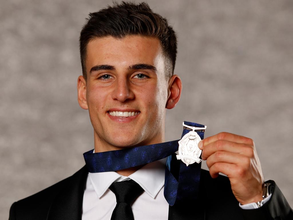 Nick Daicos beams with his silverware. Picture: AFL Photos/Getty Images