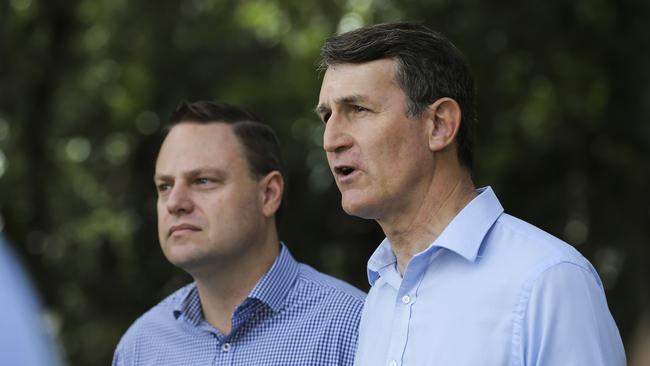 Lord Mayor Graham Quirk (right) and Deputy Mayor Adrian Schrinner. Picture: Mark Cranitch.