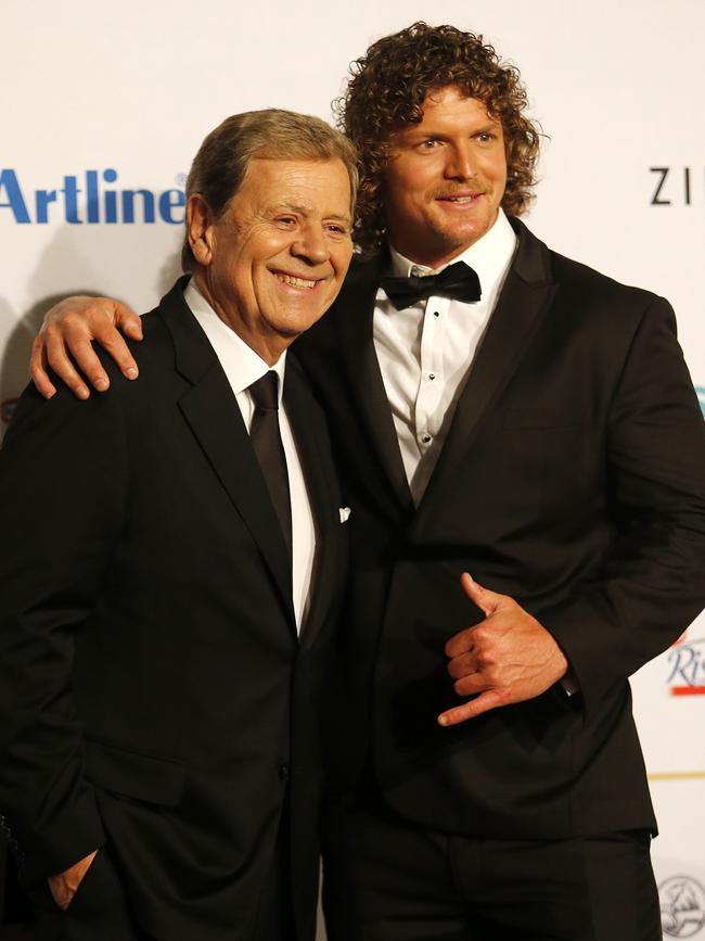 Ray Martin and this year’s Bachelor Nick ‘Honey Badger’ Cummins. Picture: AAP Image/Josh Woning