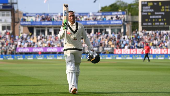 Usman Khawaja acknowledges the applause of the Edgbaston crowd at stumps on day two of the first Ashes Test Picture: Getty Images