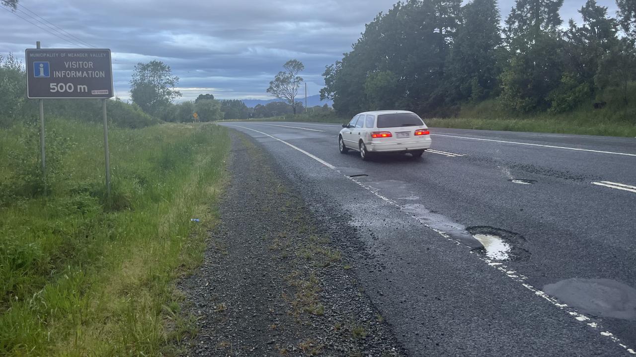 A pothole on the Bass Highway in Tasmania's northwest. Picture: Supplied.