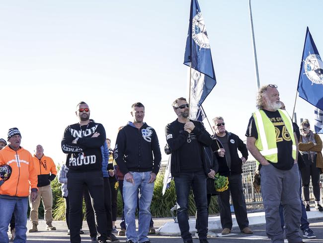 Protest at Shed 26. Picture: AAP/MIKE BURTON