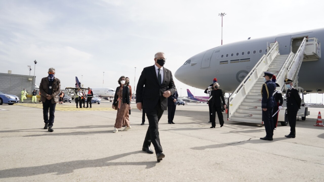 Prime Minister Scott Morrison arrives in Rome ahead of G20 and COP26 summits