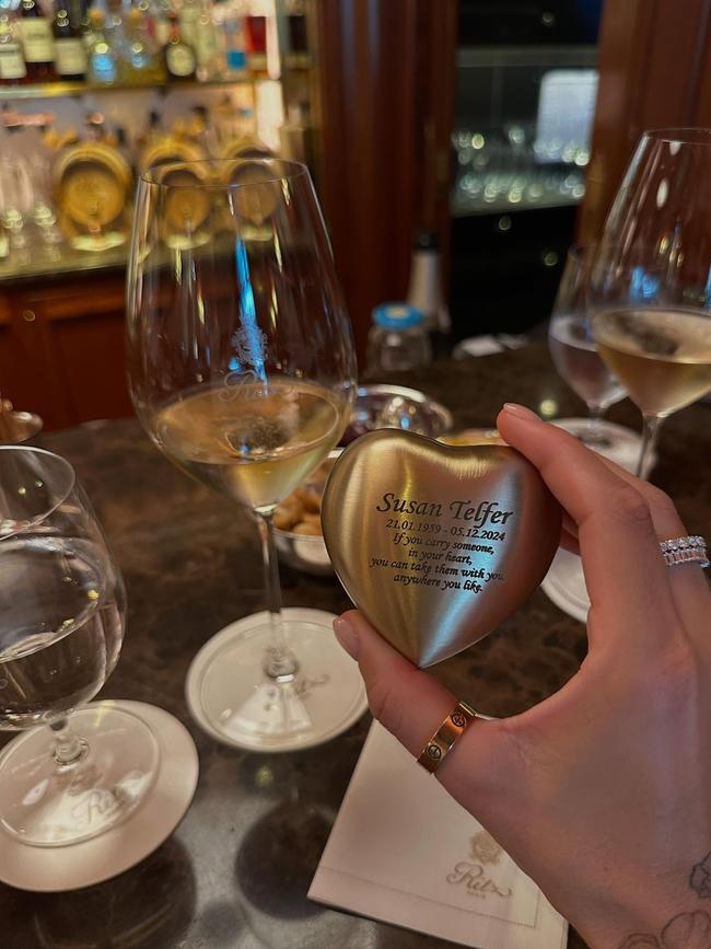 Samantha Aimes-Costa has brought her mother Susan Telfer's ashes to the Ritz in Paris. Picture: Instagram